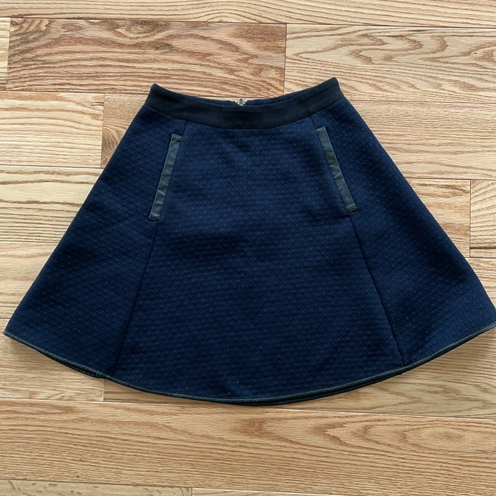 Madewell Womens Quilted Skater A-Line Skirt High Rise Leather Trim Navy Size 0